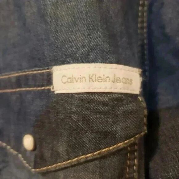 Calvin Klein Women's Blue Brady White Small Snap Front Denim Shirt - Picture 7 of 13